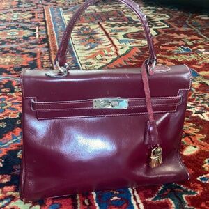 Vintage Leather Kelly Bordeaux Bag 32 Retourne Style